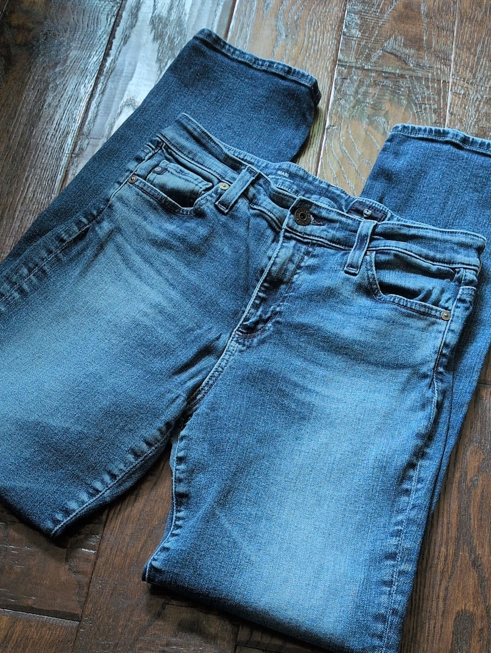 AG Adriano Goldschmied I Classic Mid- Wash Blue Mari High-Rise Straight Jeans,28